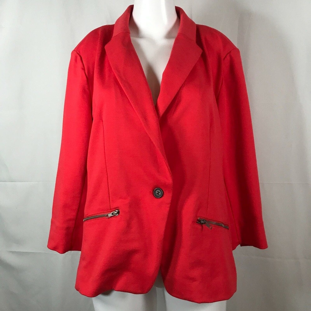 Christian Siriano Runway Style Jacket Blazer Womens XL Coral Red Knit One Button